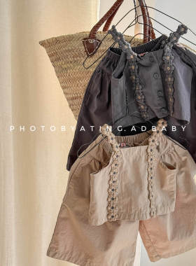 17th second女童套装短袖吊带衬衫+短裤夏季韩版宝宝洋气两件套