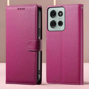 适用MOTO G75纯色荔枝纹手机壳G34翻盖Edge50 Fusion保护套G55 G24 G04 G53 G82 G71S G35 G54钱夹插卡皮套