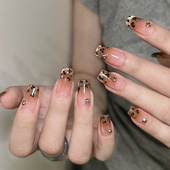 金棕豹纹猫眼短款 纯手工穿戴甲显白成品美甲贴片可拆卸假指甲贴片