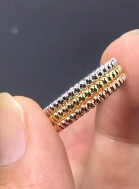 版本圆珠边珠子戒指V金镀18k玫瑰金时尚个性食指轻奢小众设计感