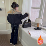 女童短款外套2025冬季新款中大童大毛领派克服时髦棉服保暖夹克衫，童装棉衣，祺儿童装