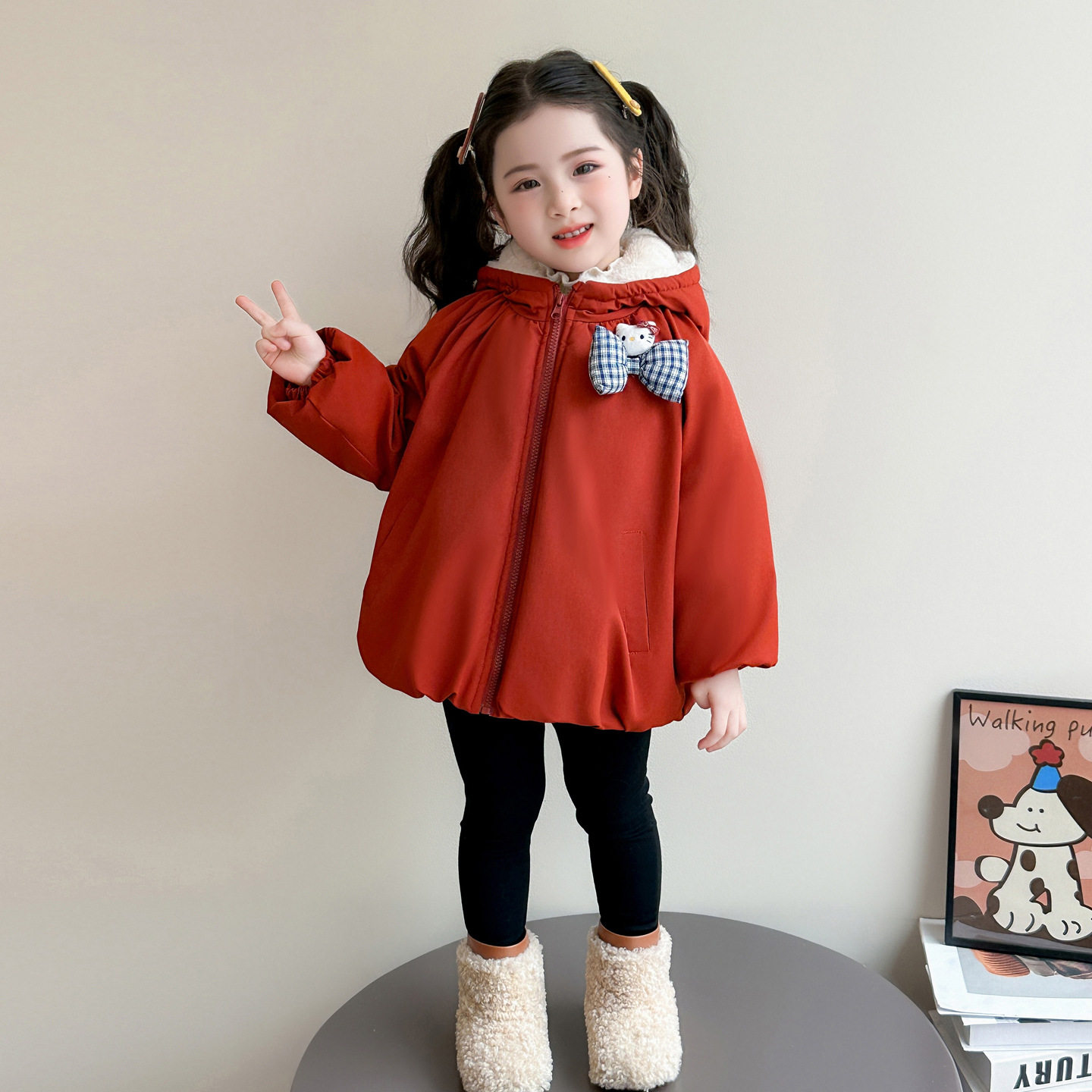 女小童加绒派克服棉衣冬季2025新款加厚保暖冬装儿童连帽外套P88，童装棉衣，祺妙童装