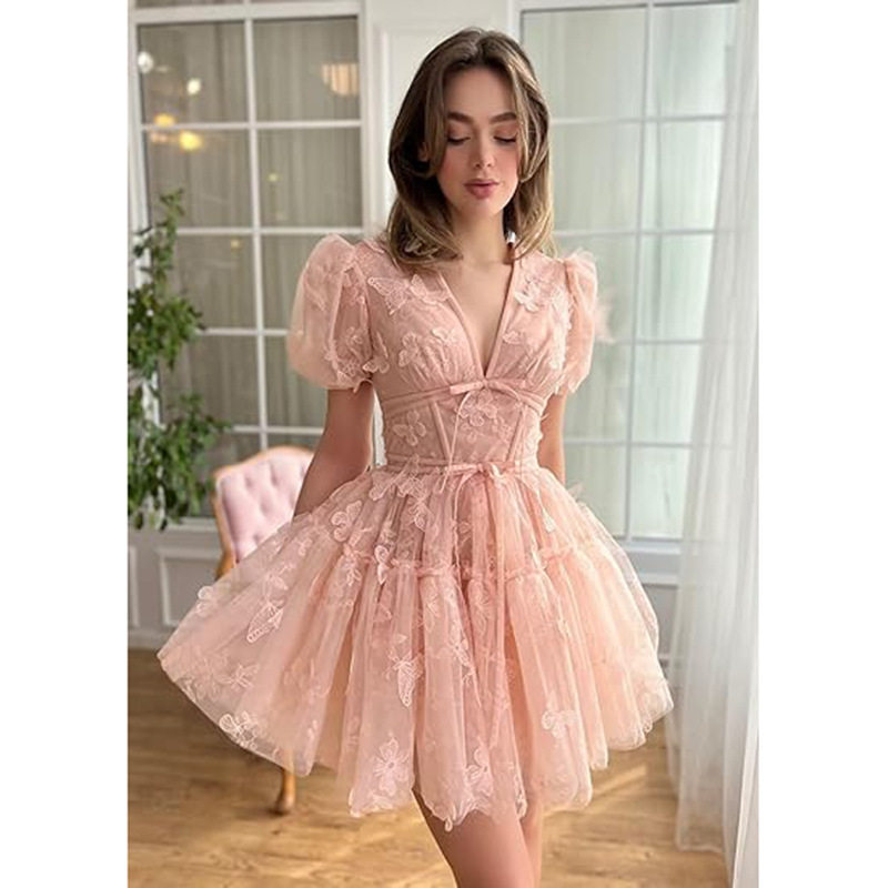 小礼服女亚马逊ebay2026新款花朵显瘦V领短款性感日常可穿连衣裙