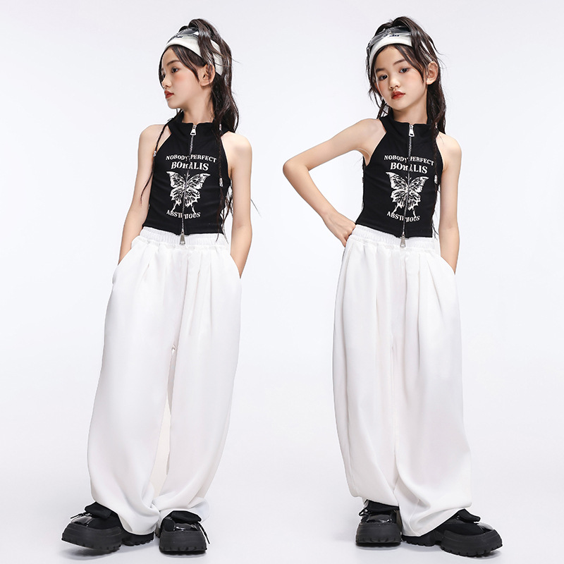爵士舞服装女童嘻哈潮牌街舞女孩套装无袖潮服儿童hiphop演出服夏