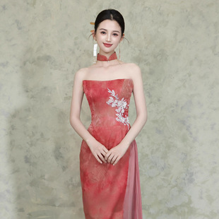 抹胸晨袍女国风复古新娘订婚结婚晨拍晚礼服裙新中式出阁宴敬酒服