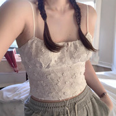 mabling现H25夏款 韩国东大门蕾丝白色小花刺绣修身 系带吊带背心女