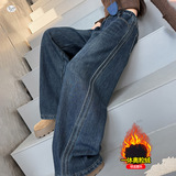 女童加绒牛仔裤2025年秋冬新款中大童双压线阔腿裤百搭直筒裤长裤，童装裤子，祺儿童装