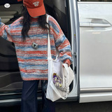 女童彩色毛衣2025年秋季新款中大儿童撞色条纹针织衫春秋长袖上衣，童装毛衣，祺儿童装