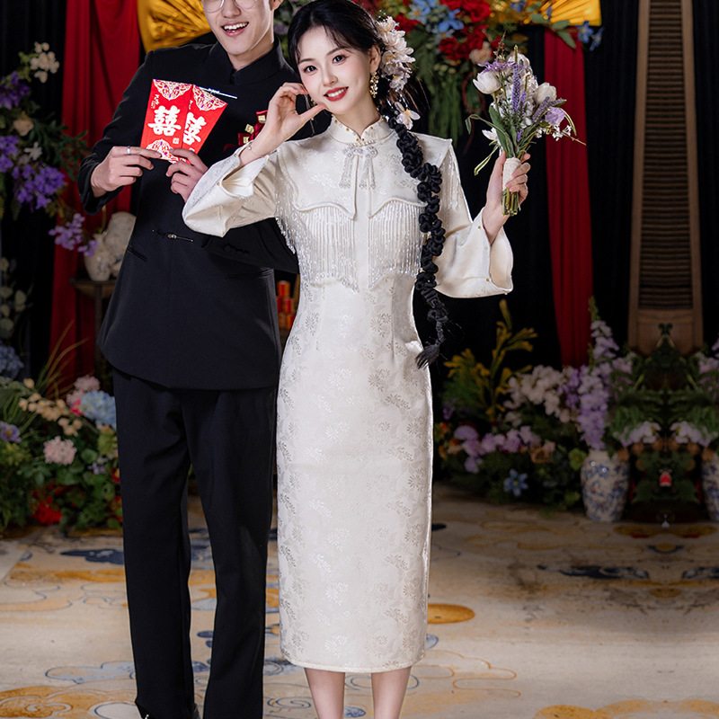 新式旗袍2025秋冬款中国风优雅气质长款复合蕾丝显瘦日常修身加绒