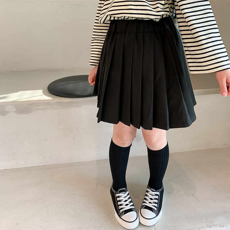 女童百褶裙半身裙儿童学院风短裙2024秋季新款女孩黑色JK裙子洋气
