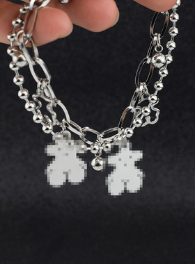 双层小熊手链女ins小众设计闺蜜情侣学生冷淡风嘻哈个性饰品手饰