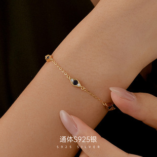 S925纯银欧美复古蓝色眼睛手链女跨境ins时尚 恶魔之眼手饰