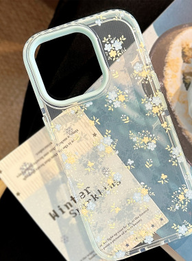 Fresh blue yellow flowers, transparent soft case适用iphone 11 12 13 14 15 16 17 pro max