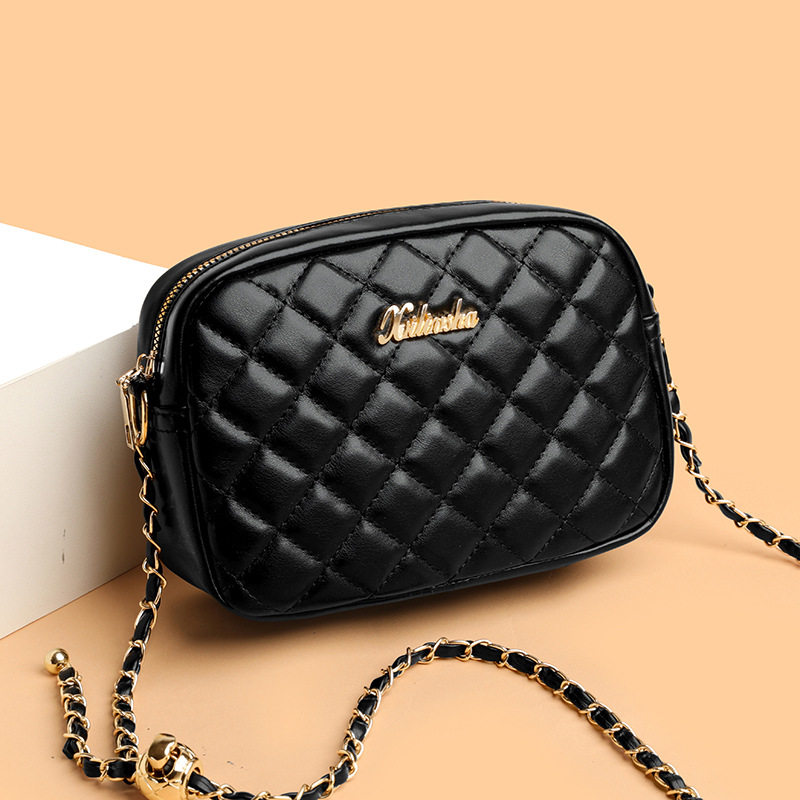 单肩包女小圆包菱格链条斜挎手机包日韩时尚小众简约大学生背包潮