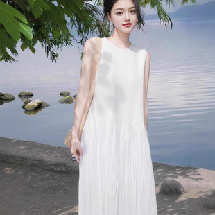 气质海边度假仙女长裙 法式 初恋显瘦白色无袖 背心连衣裙女夏季 新款