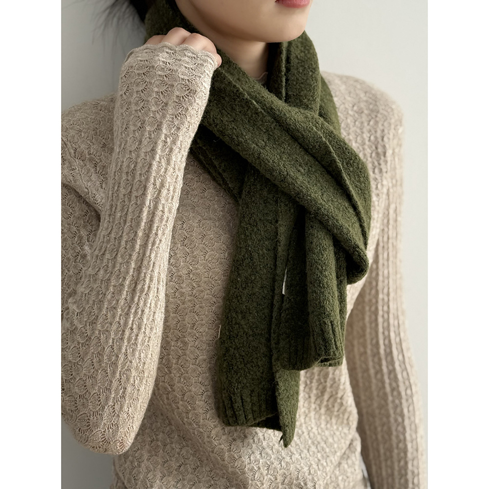 言双 韩系纯色针织混纺围巾女 冬季级感百搭毛线甜美围脖