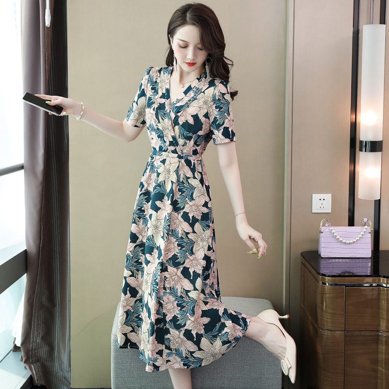 品牌折扣女装 真丝连衣裙桑蚕丝 2026夏季气质女神范印花裙子潮