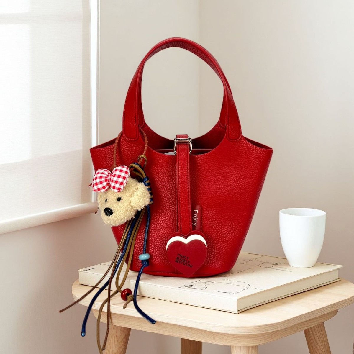 新娘礼物2025斜挎手提包软皮菜篮子水桶包通勤大容量红色结婚婚包