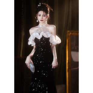 宴会气质晚礼服女轻奢小众端级感鱼尾黑色绝美晚宴成人鱼尾裙