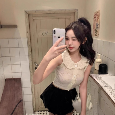 白色针织背心冰丝镂空