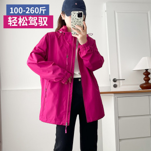 2026春秋新款 女装 宽松连帽冲锋衣外套220 260斤胖人可穿特大码 140