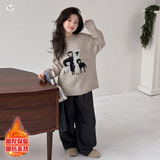 女童加厚毛衣2025年秋冬新款卡通刺绣针织衫中大童可爱打底衫冬装，童装毛衣，祺儿童装