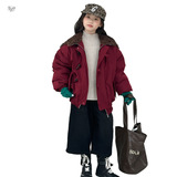 女童2025年冬季新款卡哇伊棉衣牛角扣保暖派克服加绒加厚可爱外套，童装棉衣，祺儿童装