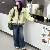 女童夹棉加厚外套2025年秋冬新款中大童休闲撞色连帽棉服短款棉衣，童装棉衣，祺儿童装