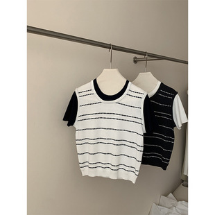 2026夏韩系休闲风撞色假两件短袖 舒适亲肤百搭上衣6513 针织衫