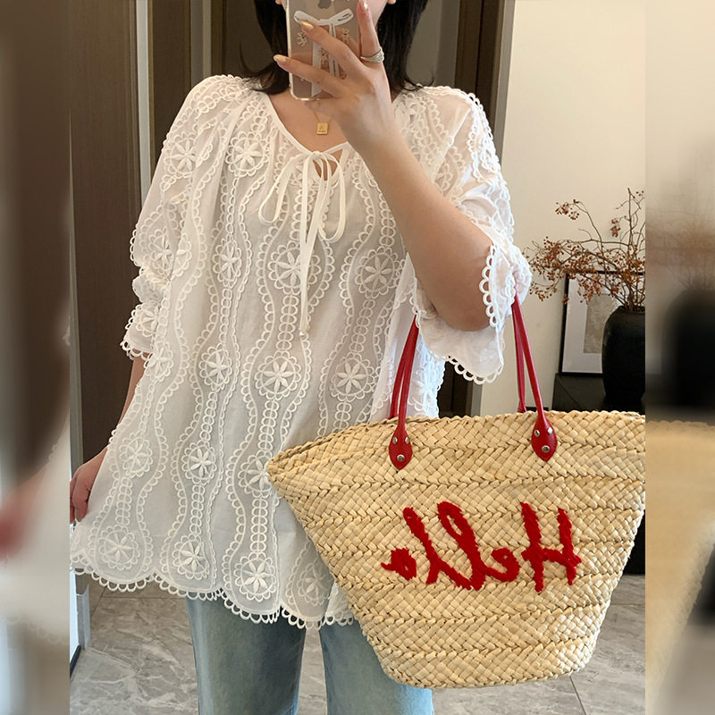 加肥加大200斤大码女装微胖胖mm仙女少女风百搭白色圆领系带上衣