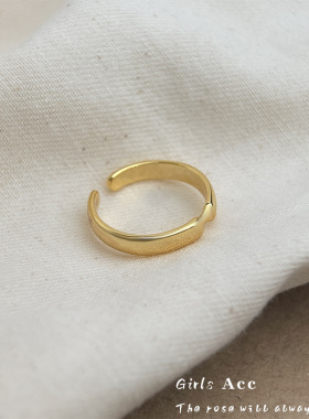 极简风光面食指戒镀18k金时尚通勤可调节指环简约戒指小众素戒指