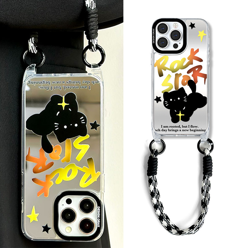 手提短绳镜面黑色猫咪苹果卡通15