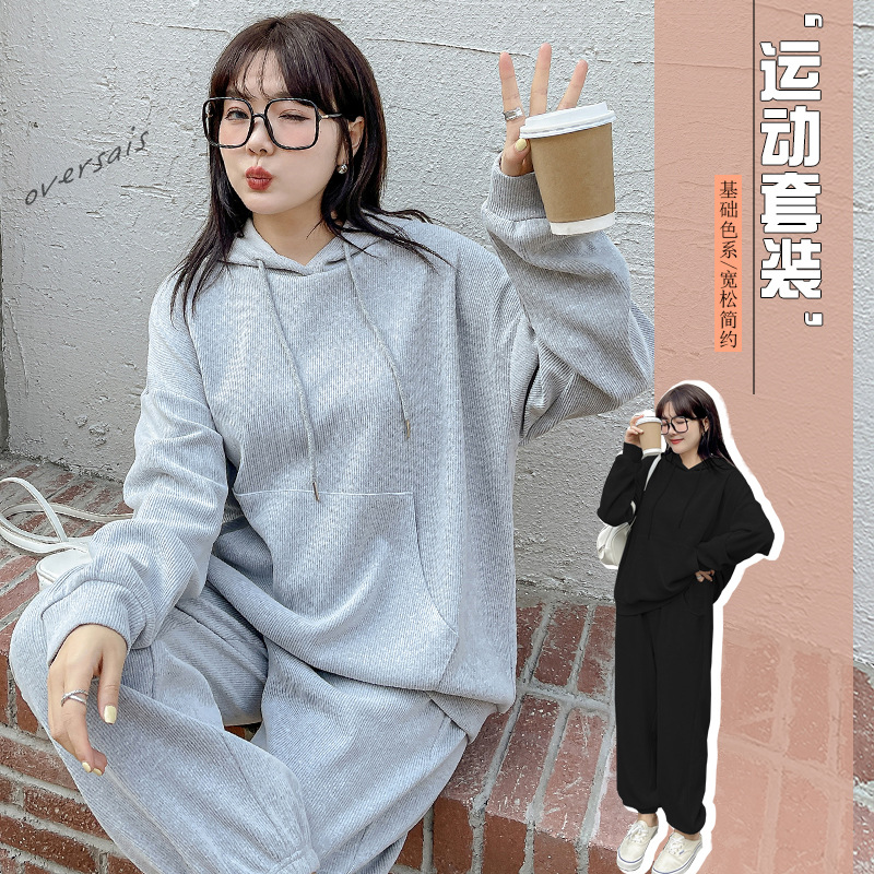 轩辰大码女装运动套装胖妹妹洋气都市休闲韩版纯色中性风