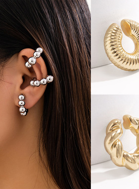 欧美跨境彩色螺纹无耳洞耳夹只 热销ins圆环夸张耳骨夹耳饰女