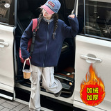 女童加绒加厚外套2025年秋冬新款中大童休闲拼接校服神器保暖上衣，童装外套，祺儿童装