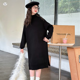 女童2025年春秋新款赫本风中长款毛衣女大童户外洋气圆领针织衫潮，童装毛衣，祺儿童装