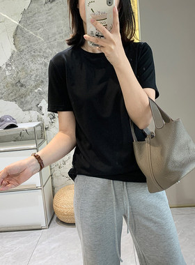 及简百搭！莱赛尔弹力舒适短袖女夏圆领纯色基础款T恤简约