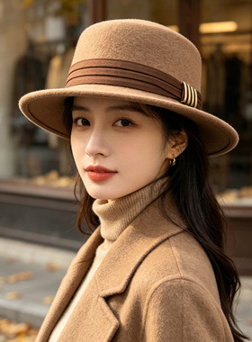 羊毛平顶礼帽女士秋季2026年秋季