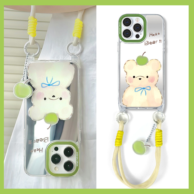 手提短绳镜面手机壳苹果可爱熊15