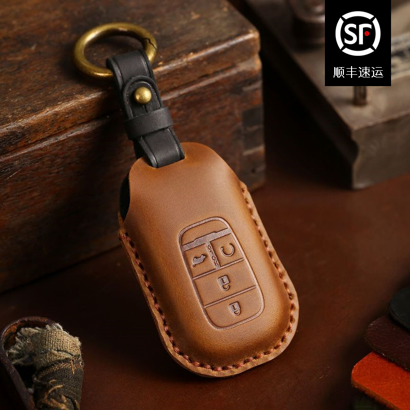 适用于本田钥匙套新款11思域专用钥匙保护套真皮手工制作钥匙包扣
