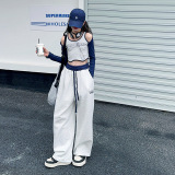 女童2025春款新款撞色拼接垂感直筒卫裤美式辣妹街舞连袖吊带背心，商品下架区，祺儿童装