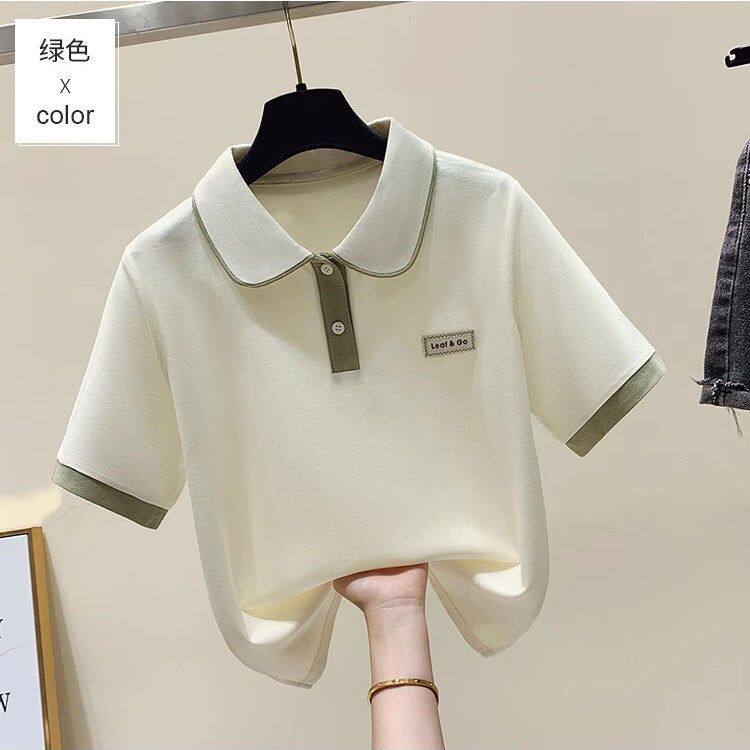 乖乖牌短袖衫牛奶丝拼色边polo领小众洋气减龄气质休闲甜妹T恤夏