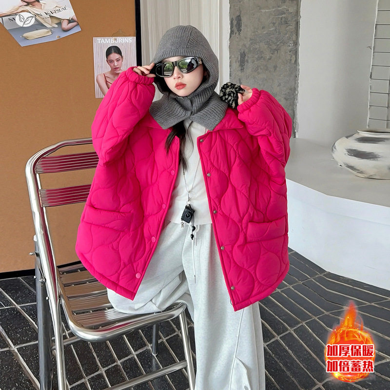 女童夹棉加厚棉服2025冬季新款中大童航线宽松棉衣休闲面包服外套，童装棉衣，祺儿童装