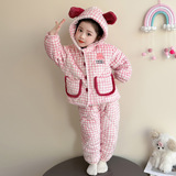 女童三层夹棉睡衣秋冬季2025新款女孩加绒加厚儿童冬款家居服P104，童装家居服（睡衣），祺妙童装