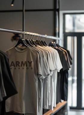 夏季新品 麻灰色 军事风 ARMY WARHOG 圆领短袖T恤 硬汉服装