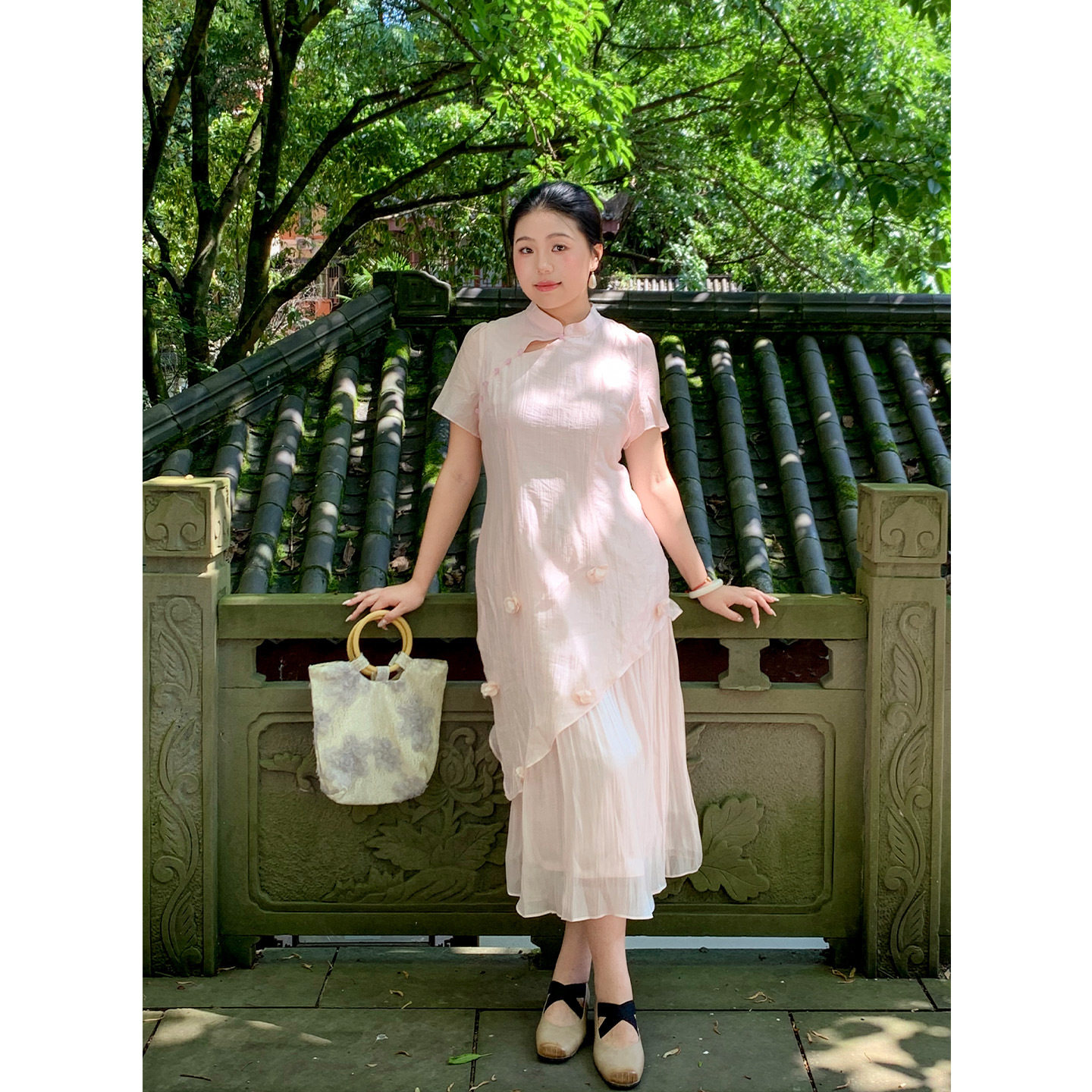 国风新中式立提花朵裙旗袍
