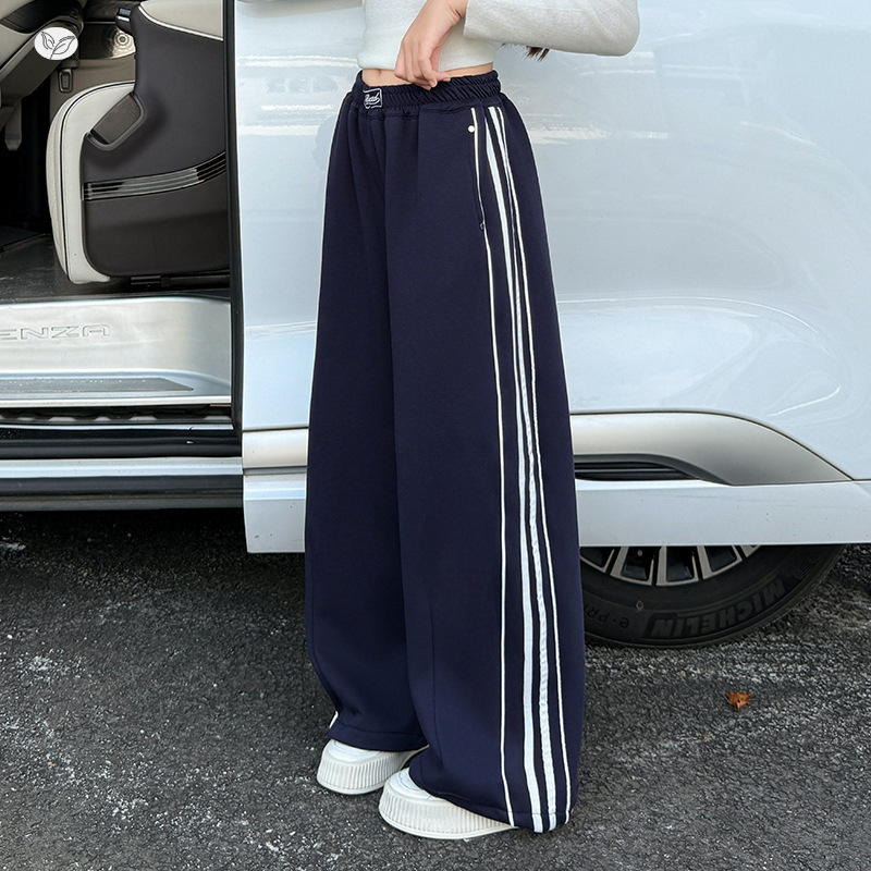 女童一体绒卫裤2025年秋冬新款中大童织带卡绳阔腿裤运动直筒长裤，童装裤子，祺儿童装