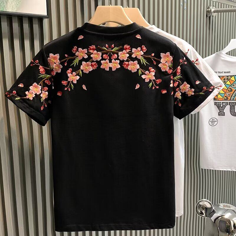 欧货时尚潮牌轻奢T恤短袖青年梅花刺绣网红爆款小众半袖体恤潮牌