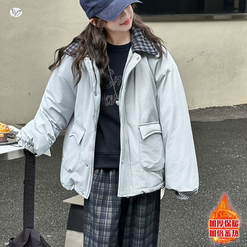 女童2025年秋冬新款小清新拼接格子领夹棉外套中大童加厚保暖外衣,童装外套,祺儿童装 女童2025年秋冬新款小清新拼接格子领夹棉外套中大童加厚保暖外衣,童装外套,祺儿童装