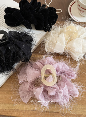 亚克力布艺花边发夹级感精致百搭后脑勺鲨鱼夹设计感小众发饰女